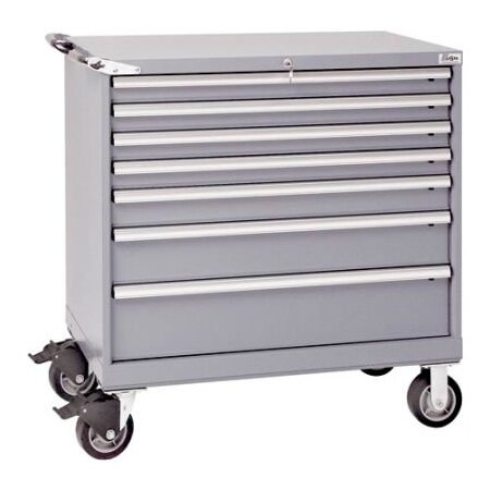Lista International Lista 7 Drawer 40-1/4"W Shallow Depth Mobile Cabinet - Light Gray, Individual Lock XSHS0750-0701MLGRG